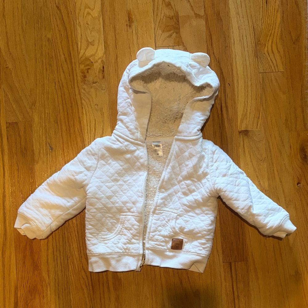 Carter’s Bear hoodie White Quilted Baby Jacket 18 month